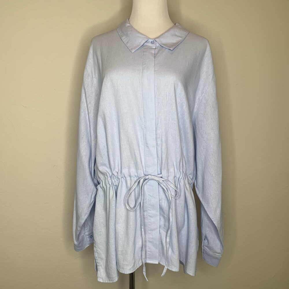DKNY Blue Linen Tunic Long Lightweight Summer Jacket Sz 2X